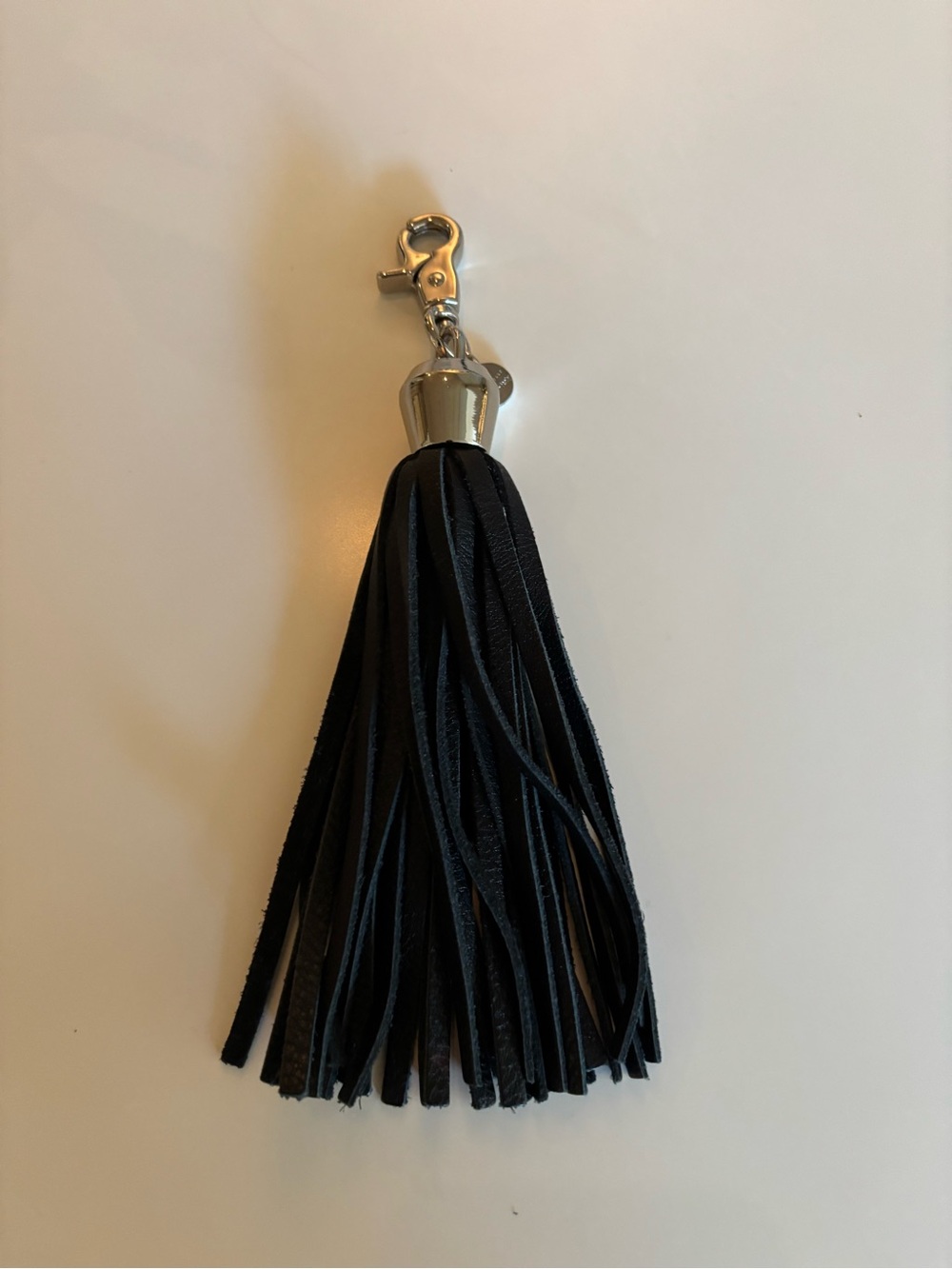 Coccinelle Black Leather Tassel Keychain with Silver Hardware